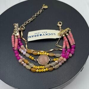 Lucky Brand Signed‎ Semi Precious Multi strand Pink Yellow Bracelet New